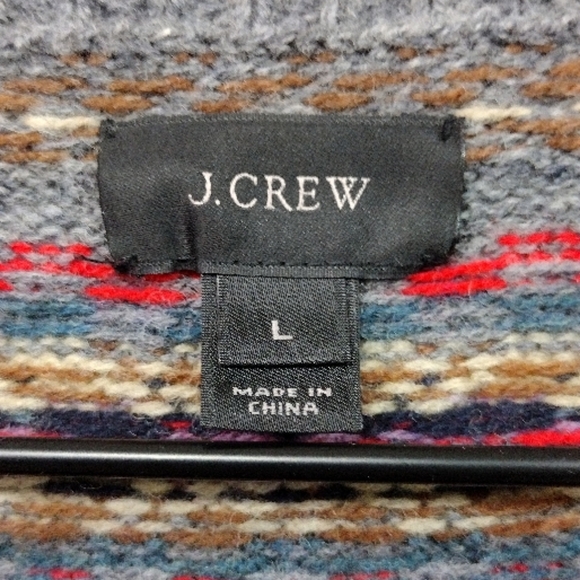 J. Crew 100% Lambswool Patterned Sweater Men's L Gray Boho Retro 90s Y2K Casual - Picture 7 of 8